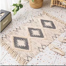 Boho 레트로 핸드 태슬 짠 코튼 린넨 카펫 침대 옆 러그 기하학 바닥 매트 긴 침대보 태피스트리 홈 인테리어 물세척카페트타일