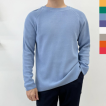 다잇템 남자 형광 하찌니트 라글란 민무늬 U넥 티셔츠