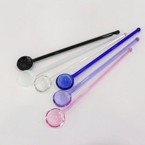 내열유리 롱스푼 2P 세트 컬러 투명 스틱 홈카페 롱티스푼, 블루2P
