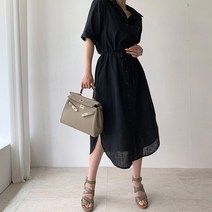 네모 여성용 시크린넨 원피스