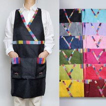 한국민예 고급 브이넥 전통 앞치마 꽃자수 한복 외국인선물 앞치마, 검정