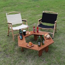 캠프 파이어 접이식 캠핑 육각 테이블 바베큐 원목 테이블, 탄화색