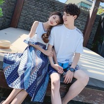 파란색커플룩 커플비치웨어 신혼여행웨딩촬영 바캉스 시밀러룩 4287