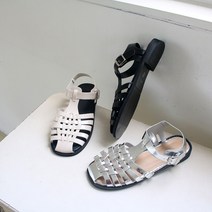 런슈즈 앞막힘 위빙 격자 스트랩 플랫 여자 여름샌들 2cm