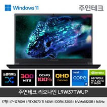 주연테크 L9W37TWUP 17인치 게이밍 노트북 인텔 i7-12700H RTX3070Ti, 단일옵션