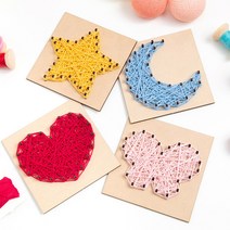 바오바론 스트링아트 DIY 실역기 실내 놀이 도구 안전한 나무못 우드 실공예 초등학교 만들기 수업 재료 공예 체험 준비물 투명스티커 증정, (별)