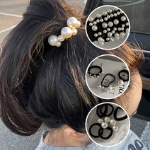 [비비애르] 블링 진주 헤어 머리끈 세트 왕진주 튼튼한 밴딩 데일리 기본템