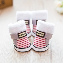 강아지 겨울 신발 어그 반려견 크록스 4Pcs/Set Winter Warm Dogs Shoes Cute Boots Snow Walking Cotton, 05 B-Red_01 1