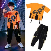 공연복 비보이 남여아동 힙합 개성 멋진 패션쇼 HIPHOP 댄스 유행복 여름 2699211200, 110, 845 귤 색티셔츠 _2301 블랙