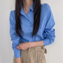 이루샵 투버튼 블루셔츠 면 남방 면접블라우스