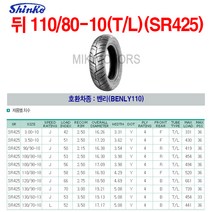 Shinko 신코(신흥)타이어 뒤 110/80-10(T/L)(SR425)/BENLY110
