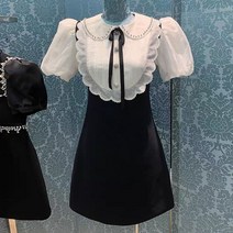 고퀄 봄 여름 가을 수입 미니 원피스 리본 카라 배색 프리오더 수지 결혼식 복장 서예지 옷차림 명품 트위드 시어서커 하객룩 베이비돌 보세 키작녀 돌잔치