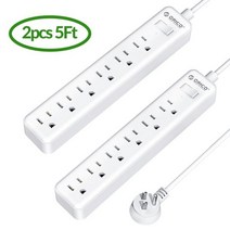 ORICO US 플러그 전원 스트립 과부하 보호 스위치 전기 연장 소켓 가정 사무실용 내화 스트립, 미국 플러그, 2pcs 5피트 케이블