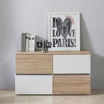 몬스빌리지 지그재그 2단 와이드 화장대 미니 원룸 안방 옷 슬림 낮은 서랍장 1000 2컬러, 오크화이트