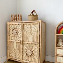 라탄 협탁 수납장 감성 등나무 책장 가구 진열장, 선플라워 사각장