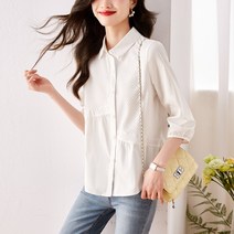IBOY UGIRL 봄 여름 여성 슬림핏 시폰 7부소매 남방 셔츠