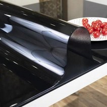 부드러운 유리 식탁보 투명 PVC 테이블 천 방수 내유 주방 식탁 커버 부드러운 실리콘 책상 매트 카펫, Black+round diameter 70cm