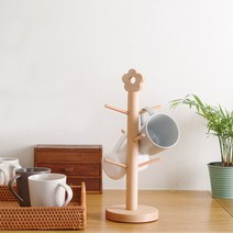 원목 우드 컵걸이 컵꽂이 커피잔 머그컵 정리, 원목 6단  플라워장식 컵걸이(원형바닥)