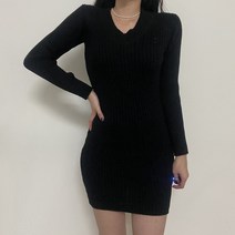 VANANA2 슬림핏 데일리 베이직 브이넥 골지 니트 미니 원피스 3color