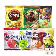 캔디 7종세트(알사탕/썬키스트캔디/자두캔디/통아몬드/복숭아캔디/청포도캔디/스카치캔디) 각1봉씩 총7봉(+밀크츄 2개포함), 1세트