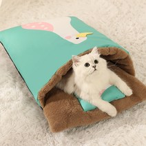 오리디자인 냥이 캠핑 강아지 겨울 이불세트 애견침낭, 그린 + 스몰사이즈(55X40cm)