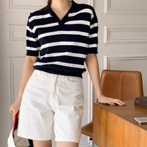 코지23 여자 암라데스 단가라 오픈 카라 크롭 반팔 니트