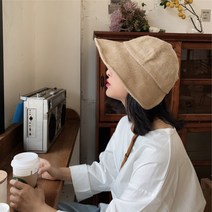 프리스 린넨 벙거지 모자 여성 자외선 햇빛 차단 버킷햇 선 라피아 돌돌이 여름 햇 밀짚