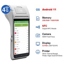 4G 휴대용 POS PDA 프린터 Android11 58mm 열전사 티켓 모바일 영수증 청구서 터미널 NFC 2 + 16GB Impres, 02 Z91 Grey_03 영국 플러그