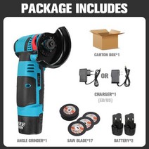 휴대용 12V 500W 미니 브러시리스 앵글 그라인더 19500Rpm 무선 리튬 배터리 연마 기계 다이아몬드 커팅 전동 공구, CHINA, 2B 17 Accessories, US Plug