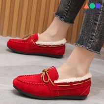 몬드스팟 1.5cm 여성 털 인조 모카신 플랫 로퍼 단화 레드 (DM533)