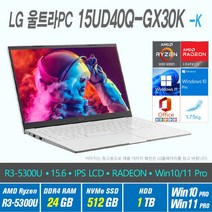 LG 울트라 PC 15UD40Q-GX30K +Win10 Pro / Win11 Pro 선택포함, WIN10 Pro, 24GB, 1537GB, AMD RYZEN 5300U, 화이트