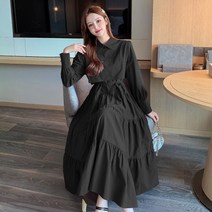 롱 레드 투피스형 원피스북유럽 풍