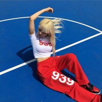 여성 하이웨이스트 플라워 프린팅 939 트레이닝바지 힙합 스트릿패션