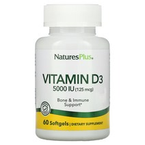 NaturesPlus 비타민D3 125mcg(5 000IU) 소프트젤 60정 버기컴퍼니, 5000, 60 개
