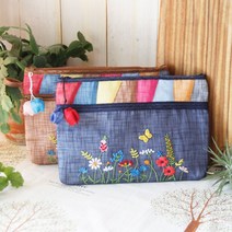 모시 색동자수 사각 파우치(L) 5colors