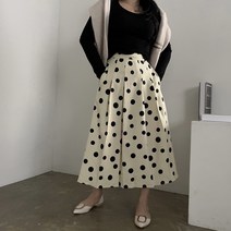 [비비애르] 도트 핀턱 A라인 롱 스커트 뒷밴딩 패턴 나염 땡땡이 러블리한 데일리코디