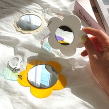 꽃잎거울 미니 손거울 키링 꽃거울 감성 인스타 거울 휴대용 아크릴거울 제작 인쇄가능, 단정아이보리, 홀로그램, 오렌지