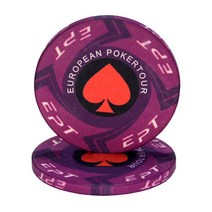 포커칩 홀덤 세라믹 포커 칩 텍사스 전문 카지노 유럽 세트 라운드 동전 5 개/몫, 22 EPT-wine red