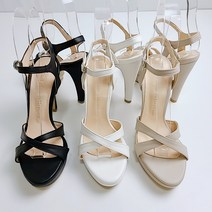 가죽 크로스 스트랩 토오픈 슬림핏 가보시 샌들 힐 12cm (3Color)