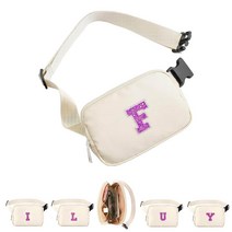 COSHAYSOO 작은 허리 패니 팩 벨트 백 이니셜 레터 패치 포함 조절 가능한 스트랩 여성용 십대 소녀 러닝 여행 체육관 하이킹 미니 크로스바디 여행 지갑 크, Ivory-F