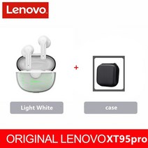 lenovo xt95 pro 블루투스 이어폰 9d hifi 사운드 스포츠 방수 tws 무선 이어폰 with mic for iphone xiaomi 헤드폰, 밝은 흰색 케이스