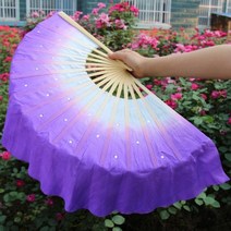 중국어 짧은 벨리 댄스 팬 30cm 대원목 10cm 반원 실크 베일 쌍 양코 핸드 염색 판매 2 피스 너슬 부채, Option12