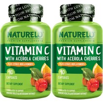 유기농 아세로라 체리 추출물과 시트러스 바이오플라보노이드가 함유된 네이처로 비타민 C - 비건 보충제 - 면역 지원 - 1캡당 500mg vit C - 비-GMO - 90캡슐, 90카운트(2개 팩), 캡슐