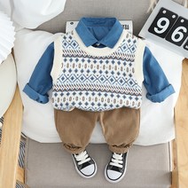 아짱 키즈남아신상상하세트 남방+조끼+바지 구성 블루남방조끼3종세트