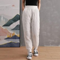 우모바지 여자 남자 등산복 등산 여성 남성 패딩 겨울 다운 면 캐주얼 두꺼운 따뜻한 퀼트 탄성 하이 웨이스트 하렘 --SION