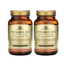 Solgar 솔가 비타민D3 2200 IU 식물성캡슐 100정 2병 Vitamin D3 (Cholecalciferol), 2통, 100캡슐
