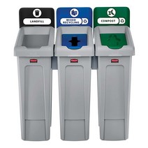 Rubbermaid Commercial Products 2007918 길쭉한 재활용 쓰레기통 매립/혼합 재활용/퇴비블랙/블루/그린 3줄 USA 미국, Station, 3 Stream Compost