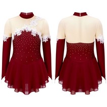 피겨연습복 피겨 스케이트 복 드레스 의상 어린이 소녀 발레 댄스 투투 피규어 스케이팅 드레스 긴 소매, 01 Burgundy_02 8
