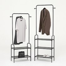 무볼트 조립식 2단 선반 오픈 형 철제 드레스룸 옷방 심플 스탠드 옷걸이 행거 선반, 02_블랙2단