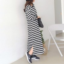하나홀릭 여성 헤이즈단 단가라 박시 루즈핏 벌룬소매 긴팔 롱 원피스